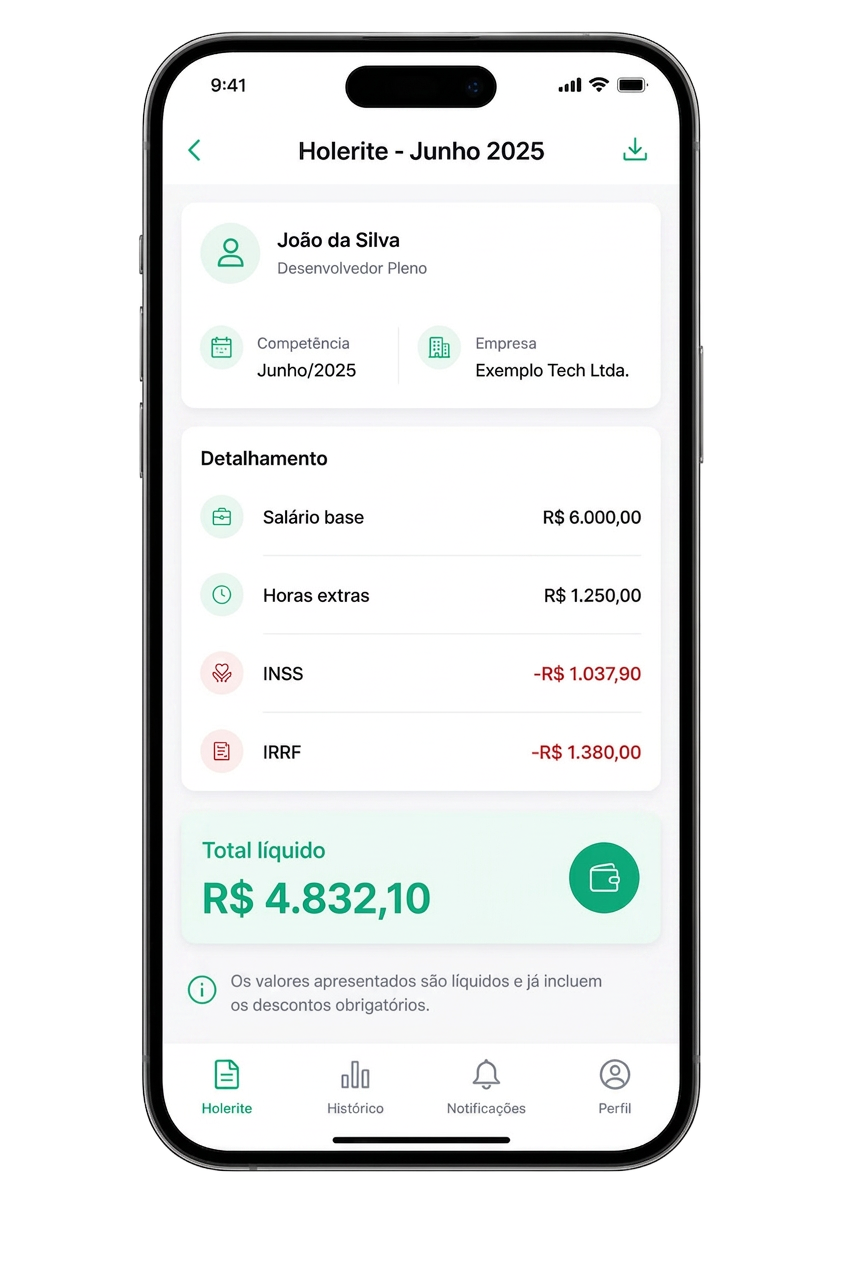 Tela de holerite no app MeuSalário